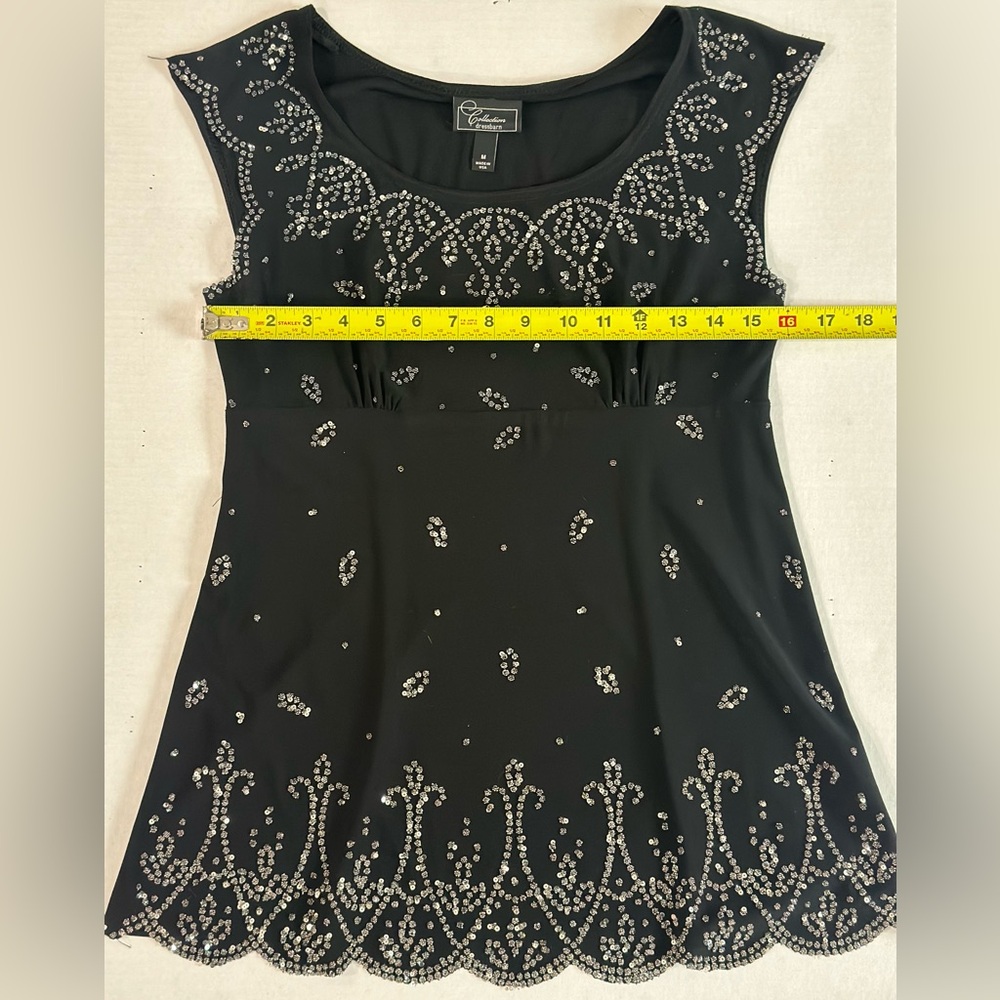 Elegant Black Embellished Women's Top Size Medium